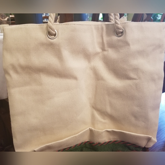 Holiday Christmas Tote Bag Shopping Embroidered Stockings Design Rope Handles - Picture 3 of 5